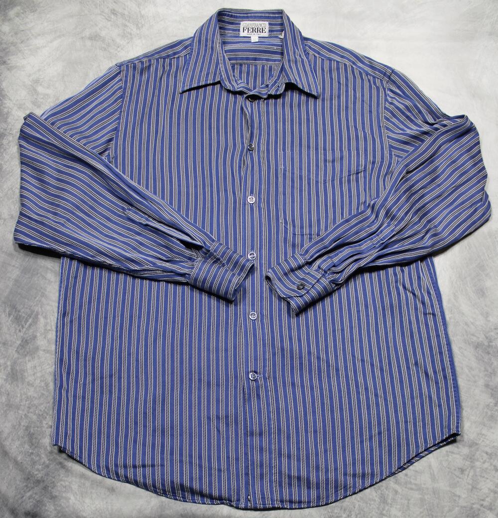 Gianfranco Ferre Shirt Mens 16 32/33 Blue Stripe Made In Italy Long Sleeve
